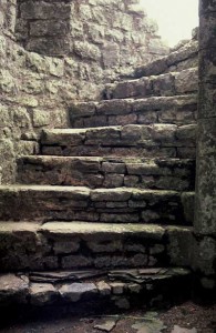 Photo of stone stairs, Carreg Cennen Castle, Wales
